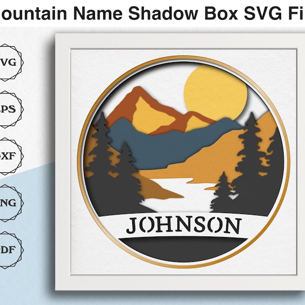Mountain Shadow Box SVG File for Cricut Projects Layered Cardstock 3d SVG Mountain Name Sign Personalized Gift for Hikers