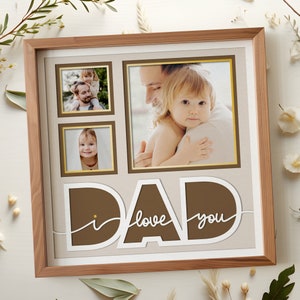 Te amo, pai, arquivos SVG Shadow Box para projetos Cricut, porta-retratos multi-foto, presente SVG para o pai, porta-retratos SVG 3D personalizável para o dia dos pais