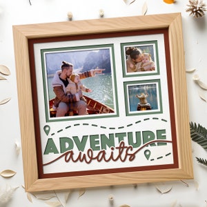 Arquivos SVG de caixa de sombra de memória para projetos Cricut, porta-retratos multi-foto SVG de decoração de berçário, presente memorial de viagem, porta-retratos SVG de cartolina 3D