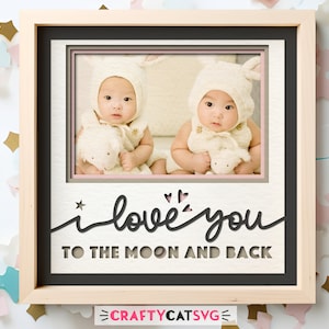 Fichier SVG boîte d'ombre de décoration de chambre d'enfant pour les projets Cricut, cadeau de décoration de shower de bébé pour maman, faire-part de naissance sur la lune et le dos 3D SVG