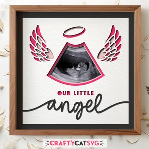 File SVG per scatola ombra ecografica per perdita di gravidanza per progetti Cricut, regalo commemorativo personalizzato fatto a mano, espositore fotografico in carta a strati SVG 3D