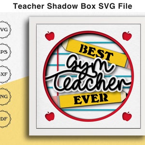 Melhor arquivo SVG de caixa de sombra 3d para professor de academia para projetos Cricut Projeto de artesanato de arte em papel em camadas 3D DIY Presente de agradecimento do professor do aluno