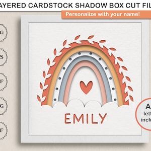 3D aangepaste naam Shadow Box, Boho Rainbow Svg, decor boho kinderkamer, gelaagde papierkunst, cadeau voor moeder, bestanden voor Cricut met eenvoudige instructies