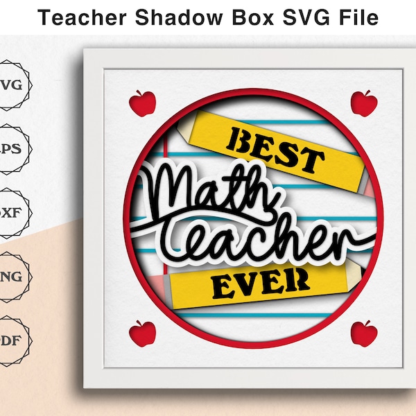 Best Math Teacher Ever 3d Shadow Box SVG file for Cricut Projects Handmade End of Year Gift for Math Teacher Appreciation SVG Paper Cut File