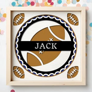 3D Football Shadow Box SVG: Layered Paper Cut File, Custom Name Sign
