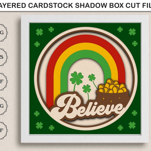 3D St. Patrick’s Day Shadow Box, Rainbow & Gold Shadow Box SVG, Spring Decor, Easy Layered Cardstock SVG, Files For Cricut Easy Instructions