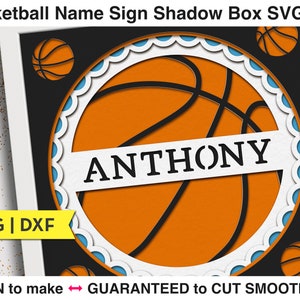 Archivo SVG de caja de sombra de baloncesto 3D para proyectos de Cricut, letrero de nombre de familia personalizado SVG para fanáticos de los deportes, decoración de habitación de niños SVG de baloncesto 3D