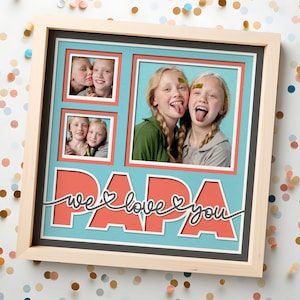 Caixa de sombra do dia dos pais SVG com fotos Multi moldura presente para Papa Shadow Box Arquivos 3d SVG para projetos Cricut Nós amamos você Papai presente