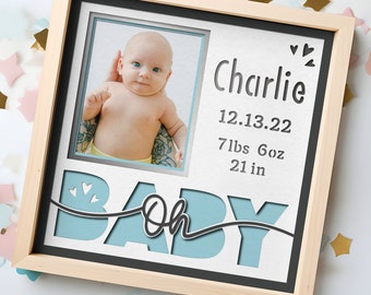 Shadow Box SVG Baby Photo Frame, Boy or Girl Birth Stats Layered Cardstock SVG File for Cricut Projects or Nursery Decor, Birth Announcement