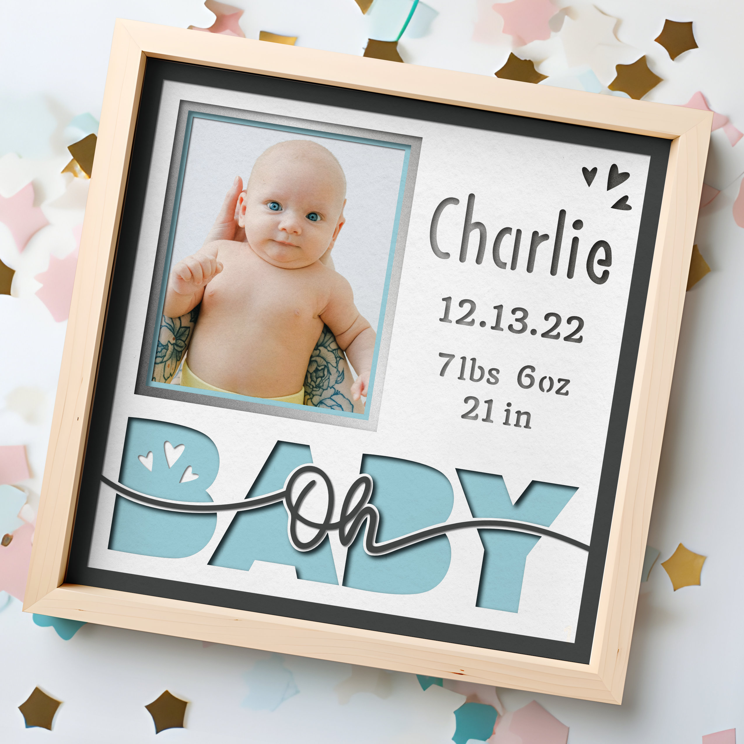 Shadow Box SVG Baby Photo Frame, Boy or Girl Birth Stats