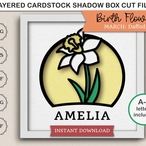 3D Birth Flower Custom Name Shadow Box SVG March Birth Flower Personalized Name Sign Daffodil 3D Layered SVG Cut Files Layered Paper Art 3D Birth Flower Custom Name Shadow Box SVG March Birth Flower Personalized Name Sign Daffodil 3D Layered SVG Cut Files Layered Paper Art