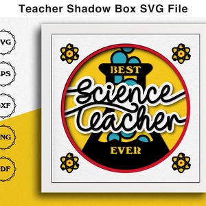 Arquivo SVG da Shadow Box do professor de ciências para o presente do professor do aluno SVG 3d para projetos cricut de estoque de cartão em camadas feitos à mão para artesãos