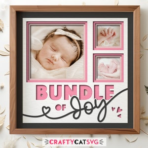 Fichiers SVG Shadow Box Photo de bébé pour projets Cricut, cadeau de shower de bébé personnalisé fait main, décoration de chambre d'enfant bricolage 3D SVG couches papier découpé fichier