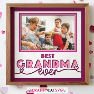 3D Best Grandma Ever Shadow Box svg com fotos, Mothers Day Shadow Box 3d SVG Files para projetos Cricut, Photo Frame em camadas Cardstock Art