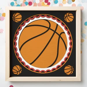 3D Basketball Shadow Box SVG Files for Cricut Projects Sports Layered 3d SVG Shadowbox Template Cut File Boys Room Decor Basketball Gift