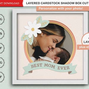 Beste Mutter aller Zeiten Shadow Box SVG-Datei für Cricut und Silhouette handgemachtes Geschenk für Mama am Muttertagsgeschenk personalisierte 3D SVG-Fotorahmen