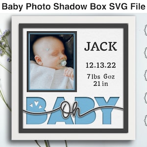 Baby Shadow Box File in formato SVG per progetti Cricut o Scrapbooking, Statistiche di nascita Cornice fotografica a strati Cartoncino SVG, Annuncio di nascita Ragazzo o ragazza