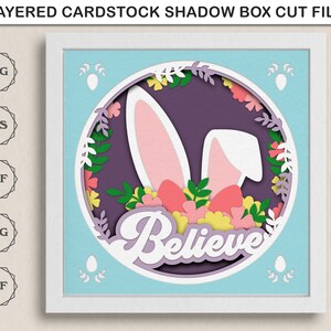 Oreilles de lapin 3D Pâques Shadow Box, Joyeuses Pâques SVG, décoration printanière, cadeau fait main, papier cartonné à plusieurs couches, fichiers pour Cricut avec instructions faciles