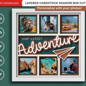 Archivos SVG de caja de sombras 3D de recuerdos de viaje para proyectos de Cricut Marco de fotos de cartulina en capas SVG Regalo para aventureros