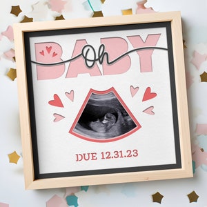 Bébé échographie Shadow Box fichier SVG pour les projets Cricut, affichage ultrasons, Baby Shower Decor cadeau pour maman, annonce de grossesse, SVG 3d