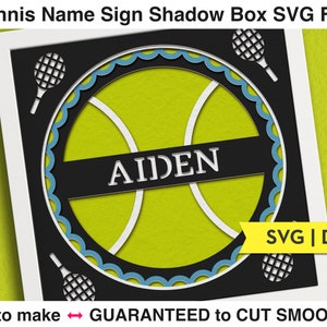 Caixa de sombra de tênis 3D SVG Papercut Arquivos SVG para projetos Cricut Sinal de sobrenome SVG Presente personalizado para tenista Arte em papel em camadas 3D