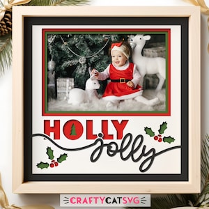 File SVG Holly Jolly Christmas Photo Shadow Box per progetti Cricut, decorazioni natalizie personalizzate SVG di Babbo Natale, file di taglio SVG 3D per Natale