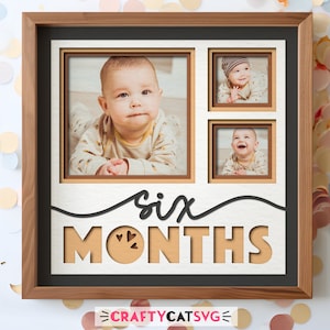 Fichiers SVG 3d boîte d'ombre de photo de bébé pour des projets de Cricut, cadeau de fête des mères, affichage de photo de bébé d'étape du mois, art de pépinière de couche de papier
