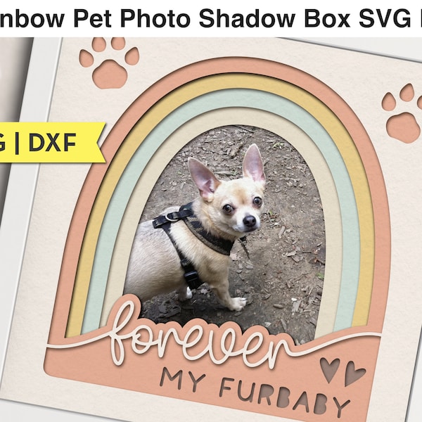 3D Boho Rainbow Dog Picture Frame Layered Cardstock SVG files for Cricut Projects Personalized Dog Lover Photo Gift SVG pet memorial gift