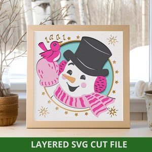 Snowman Shadow Box SVG: Retro Christmas Paper Art, Cricut DIY Decor (Digital Download