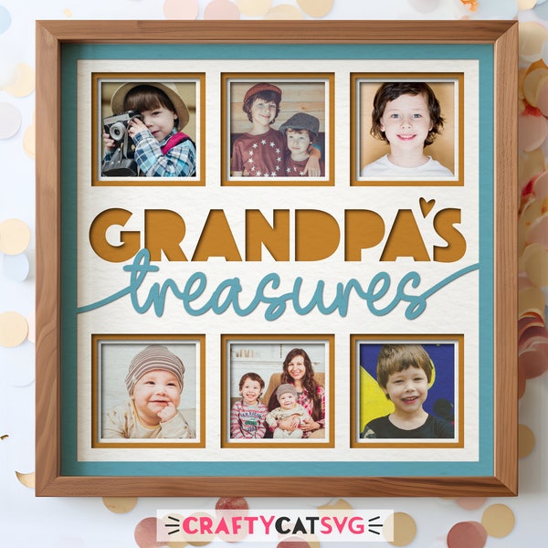 Grandpa Shadow Box SVG with Multi Photo Frame, Gift for Father's Day Shadow Box 3d SVG Files for Cricut Projects Gift for Grandpa from Kids