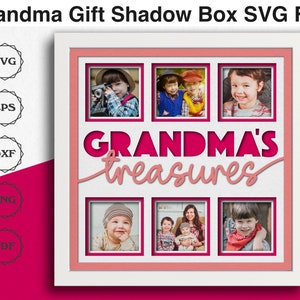 Caixa de sombra dos tesouros da vovó 3D svg com fotos Multi moldura para fotos Caixa de sombra do dia das mães Cardstock Art Cricut Files com instruções fáceis