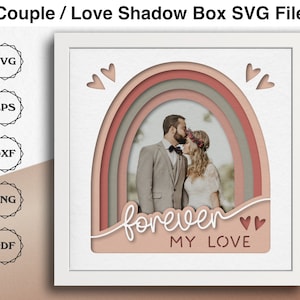 Rainbow Love Shadow Box SVG Plik Ramka na zdjęcia Prezent ślubny dla pary, Pliki SVG na Walentynki dla projektów Cricut, Warstwowa tektura SVG