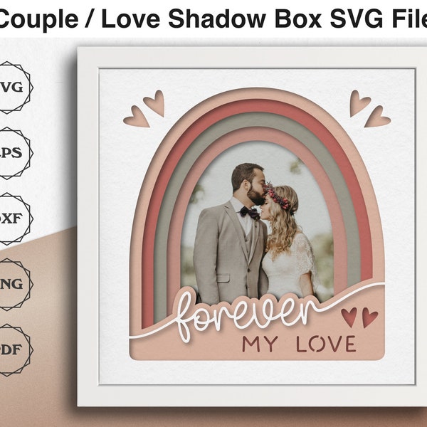 Rainbow Love Shadow Box SVG File Photo Frame Wedding Gift for Couple, Valentine's Day SVG Files for Cricut Projects, Layered Cardstock SVG