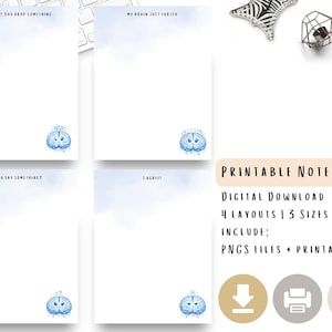 Peut inclure: Bloc-notes imprimable blanc avec quatre présentations différentes, chacune avec une illustration de cerveau à l'aquarelle bleue. Le texte comprend "Oops!! You drop something", "My brain just farted", "You say something?", et "I agree!"