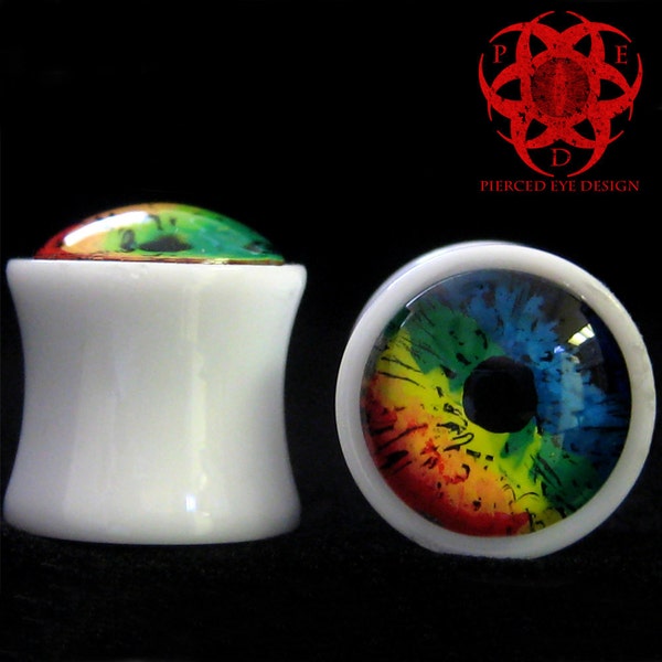 2g Multi Colored Eyes Ear Plugs, Plugs Gauges, Glass Gauges, Glass Eyes, Blue Green Orange Red Eyes, Ear Gauges, Pierced Eye Design