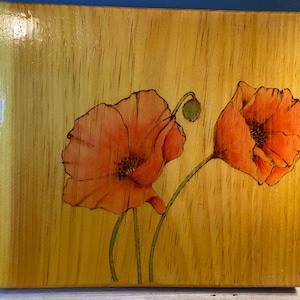 Wood Burned Poppy Signs