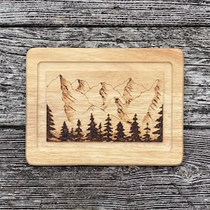 Wood burned small mountain scene cutting board