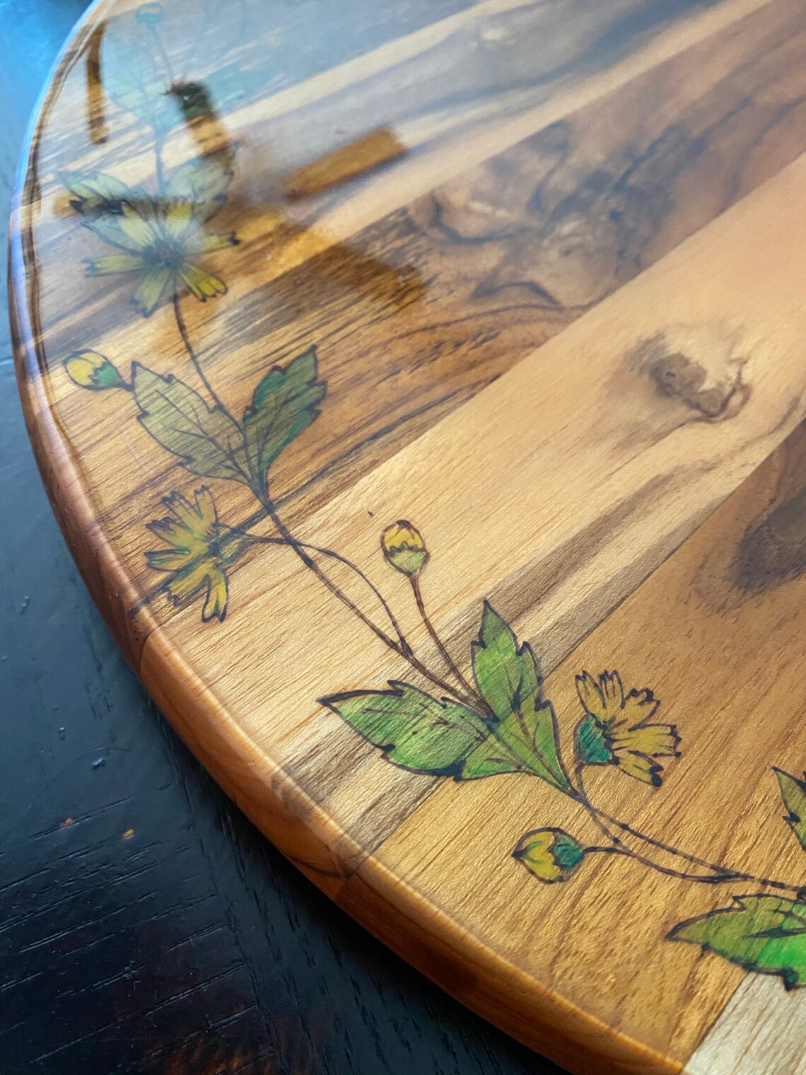 Wood burned Floral Vine Lazy Susan Etsy.de