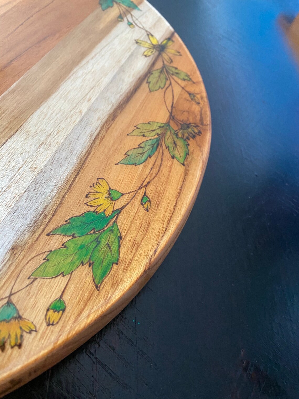 Wood burned Floral Vine Lazy Susan Etsy.de