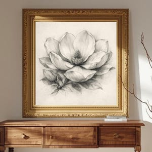 Cuadro decorativo Magnolia, decoración de pared cuadrada, estampado botánico, decoración floral romántica vintage, arte de estilo antiguo para dormitorio, para sala de estar.