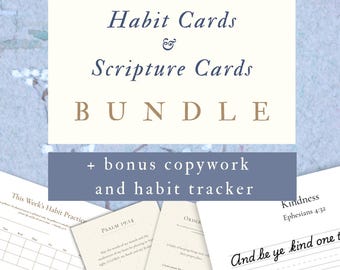 Habit Training Cards + Scripture Cards Bundle | Charlotte Mason Inspired | Habit Tracker + Copywork | Christian Kids | Homeschool Printable