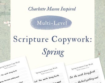 Spring Scripture Copywork Bundle | Charlotte Mason Inspired | 4 Levels | Christian Homeschool | 6‑Week Bible Copywork Pack | KJV