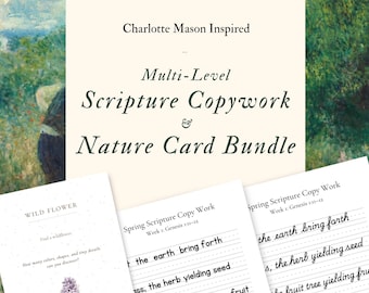 Spring Scripture Copywork Bundle, Charlotte Mason Inspired, Nature Study, Christian Homeschool Printable, Bible Verse Handwriting Practice