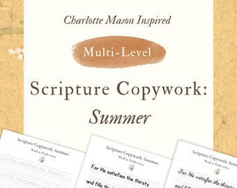 Summer Scripture Copywork Bundle | Charlotte Mason Inspired | 5 Levels | Christian Homeschool | 12‑Week Bible Handwriting Pack