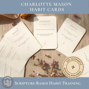 Tarjetas de hábitos de Charlotte Mason para imprimir / Entrenamiento de hábitos para la educación cristiana en el hogar / Tarjetas de hábitos basadas en las Escrituras 5x7 / Currículo de Charlotte Mason