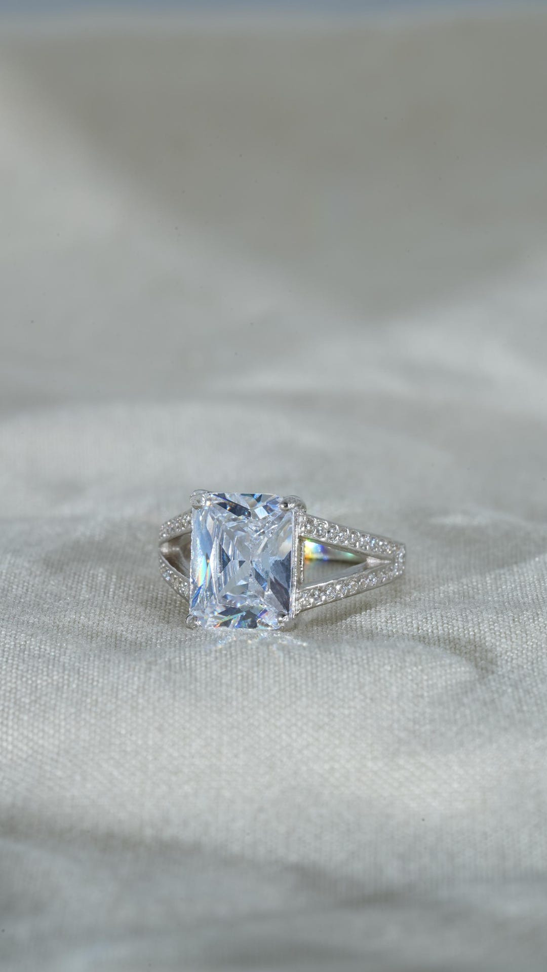 Radiant Cut Moissanite Engagement Ring 14k White Gold Split Shank Pave ...