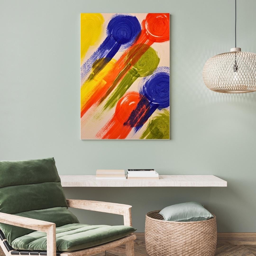 Mid Century Modern Abstract Wall Art Print, Bauhaus Primary Colors ...