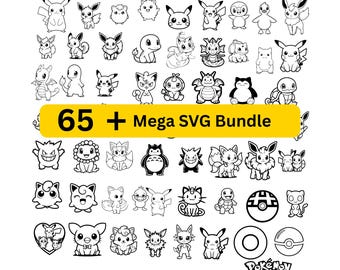 Leuke anime-monster SVG-bundel | Chibi-stripfiguren SVG-png | Op Pikachu geïnspireerde Cricut Cut-bestanden
