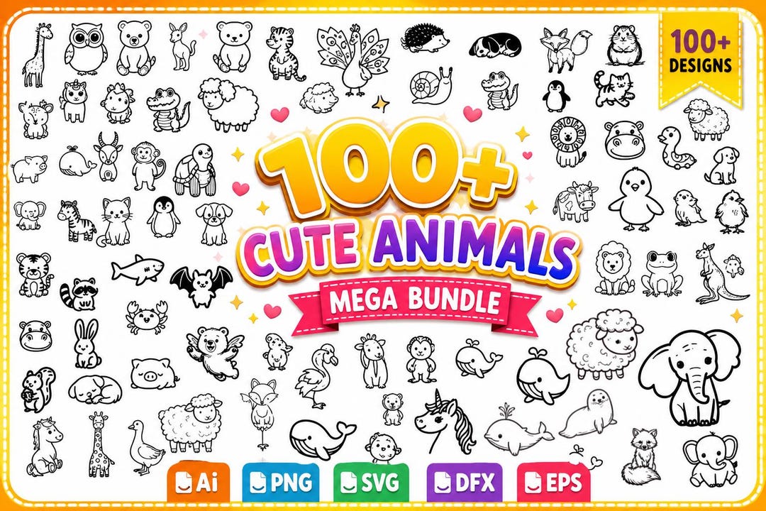 Cute Animal SVG Bundle, Baby Animal SVG, Kawaii Animals Clipart, Safari ...