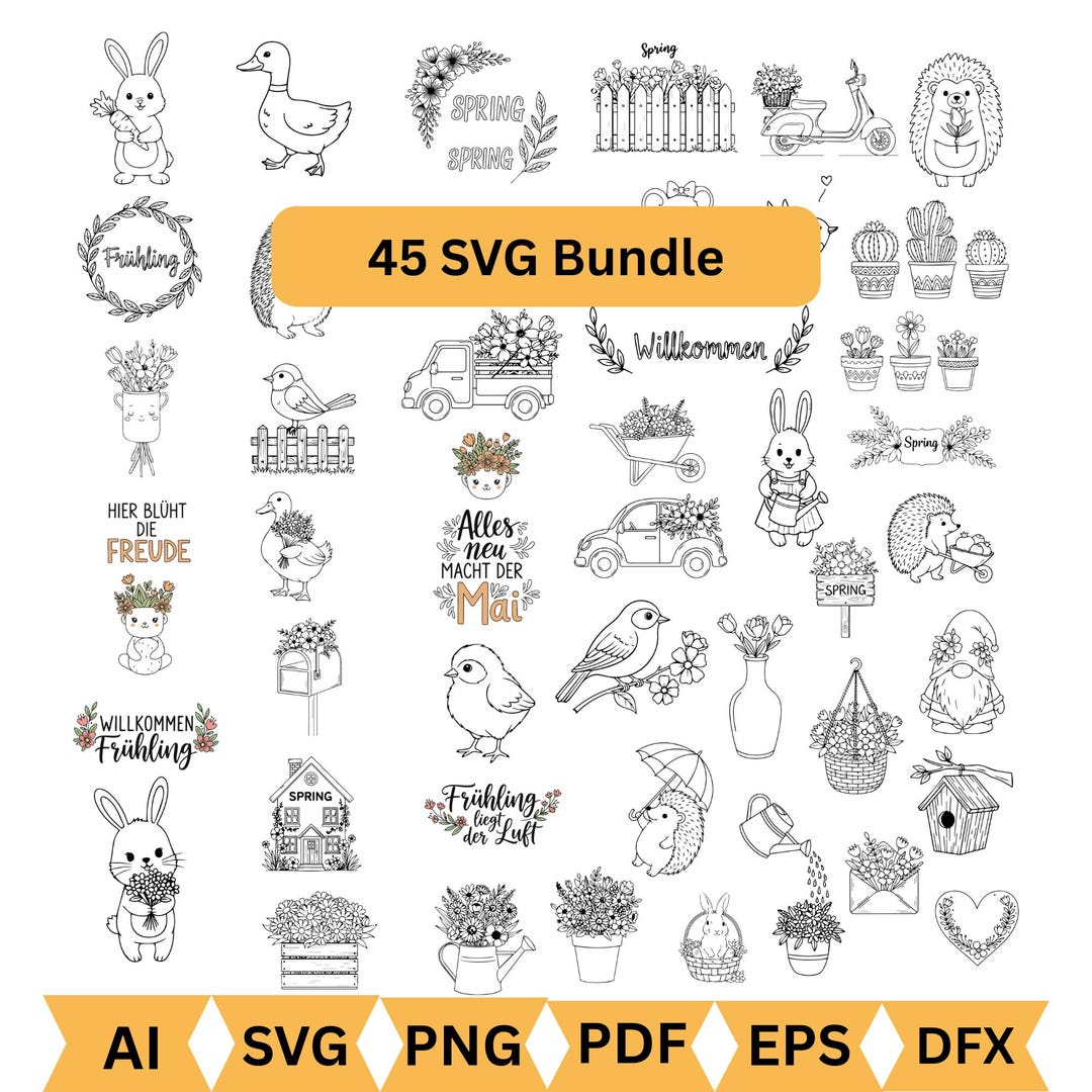 Spring Svg Bundle | Easter Bunny Svg & Fruhling Designs | Floral Svg ...